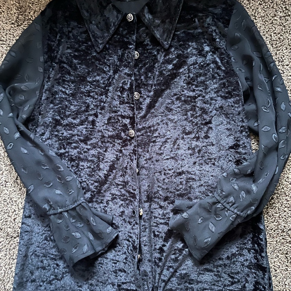 Black Velvet Button-Up Shirt